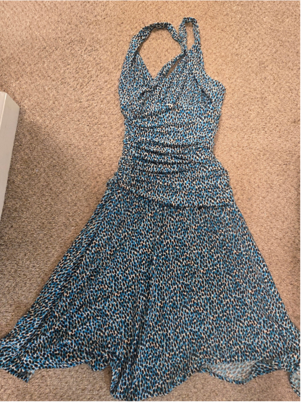 Nine west Women's Unbranded Midi Dress Size S Blue Black Animal Print Halter